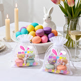 joycraft 30Pcs Happy Easter Organza Bags - 4x6 In Easter Egg Mesh Drawstring Gift Bags, Organza Party Favor Bags for Egg, Candy, Chocolate, Jewelry