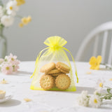 joycraft 50Pcs Lemon Yellow Organza Bags - 4x6 In Jewelry Drawstring Mesh Pouch, Sheer Organza Gift Wrapping Bags for Birthday, Baby Shower, Wedding, Graduation