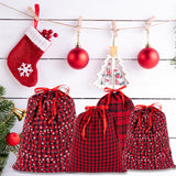 joycraft 6Pcs Christmas Buffalo Plaid Drawstring Bags, Cotton Christmas Drawstring Bags, Snowflake Christmas Sacks, Assorted Sizes Cloth Pouches for Gift Wrap, Christmas, Holiday, Birthday