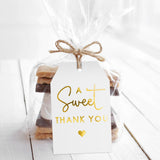 A Sweet Thank You Tags, joycraft 50Pcs Gold Thank You Gift Tags with String, 3x2 in White Kraft Paper Gift Tags, Sweet Thank You Tags for Wedding, Baby Shower, Birthday, Anniversary, Gift Wrap