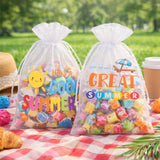joycraft 30Pcs Summer Organza Bags - 4x6In End of School Year Drastring Gift Bags, 5 Style Have a Bright Summer Party Bags for Vacation, Graduation, Classroom, Office
