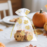 joycraft 4x6 In Maple Leaf Organza Bags - 50Pcs White Fall Organza Party Favor Bags, Small Mesh Drawstring Gift Pouch for Halloween, Thanksgiving, Wedding, DIY Carft