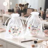 joycraft 4x6 In Thank You Organza Bags - 30Pcs Floral Drawstring Mesh Gift Bags, White Organza Party Favor Pouch for Wedding, Birthday, Baby Shower, Thanksgiving