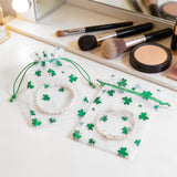 joycraft 4x6In St. Patrick's Day Organza Bags - 50Pcs Foil Green Clover Drawstring Gift Bag, Small Organza Favor Bags for St. Patrick, Party, Birthday, Irish Holidays
