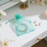 joycraft 50Pcs Aqua Blue Organza Bags - 4x6 In Jewelry Drawstring Mesh Pouch, Sheer Holiday Gift Bags for DIY Craft, Christmas Gift, Jewelry Packaging, Wedding Favor