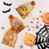 joycraft 50Pcs Halloween Drawstring Bags, 4 x 6 Inches Halloween Bags for Gift, Halloween Party Favor Bags, Spider Web Sheer Organza Bags for Gift Wrapping, Party, Candy (Orange)