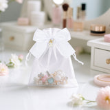 joycraft 4x6 In Organza Bags with Bow, 30Pcs White Wedding Party Favor Bag, Jewelry Pouches with Drawstring, Sheer Mesh Drawstring Bags for Jewelry, Makeup, Candy, Desserts