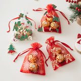 joycraft 4x6 In Christmas Organza Bags - Small Holiday Drawstring Mesh Gift Bags, 6 Style Christmas Party Favor Pouch for Makeup, Goody, Jewelry, Candy