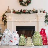joycraft 20pcs Christmas Drawstring Gift Bags - Assorted Sizes Foil Holiday Gift Wrapping Pouches, 8 Style Santa Party Favor Bags for Toys, Dolls, Candy, DIY Craft