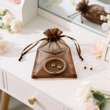 joycraft 50Pcs Coffee Brown Organza Bags - 4x6 In Holiday Drawstring Pouch with Mesh, Sheer Party Favor Pouch for Wedding Favor, DIY Craft, Christmas, Thanksgiving
