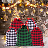 joycraft 6Pcs Christmas Drawstring Gift Bags, 3 Styles Buffalo Plaid Christmas Bags,  Cotton Cloth Christmas Wrapping Sacks, Christmas Cloth Pouches for Gift Box, Doll, Toy, Large Xmas Presents