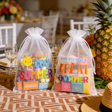 joycraft 30Pcs Summer Organza Bags - 4x6In End of School Year Drastring Gift Bags, 5 Style Have a Bright Summer Party Bags for Vacation, Graduation, Classroom, Office