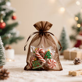 joycraft 50Pcs Coffee Brown Organza Bags - 4x6 In Holiday Drawstring Pouch with Mesh, Sheer Party Favor Pouch for Wedding Favor, DIY Craft, Christmas, Thanksgiving