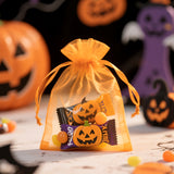 joycraft 50Pcs Orange Organza Bags - 2.7x3.5 Inch Drawstring Halloween Pouch with Mesh, Small Organza Gift Pouch for Thanksgiving, Wedding Favors, Jewelry Display, Candy Bags