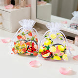 joycraft 30Pcs Furit Organza Bags - 4x6In Summer Drawstring Gift Bags, 5 Style Party Favor Bags for Birthday, Classroom, Vacation, Picnic