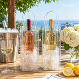 joycraft Wine Gift Bags with Handles, 4 Pcs Ice Wine Bags, Clear Plastic Gift Bags with Gold Pull Bows and Tissue Paper, Portable Wine Pouch Cooler, Reusable Packaging for Wedding Gifts Party Outdoor