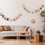 joycraft 5Ft Photo Banner with Clips, Photo Garland with Wooden Beads, Photo Clip String, Boho Photo Display for Bedroom, Office, and Dorm Decor(9Pcs Clips + 9Pcs Paper Frames)