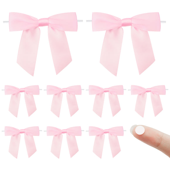 joycraft 50Pcs Twist Tie Bows, 3 Inches Satin Ribbon Twist Tie Bows, Holiday Gift Ribbon Bows, Small Satin Ribbon Bows for Birthday, Baby Shower, Wedding, Party Favor (Pink)