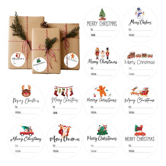 joycraft 120Pcs Merry Christmas Stickers, 2 inches Christmas Gift Stickers, 12 Style Xmas Party Favor Labels, Holiday Gift Stickers for Gift Wrapping, Cards, Envelopes, Boxes, Tags