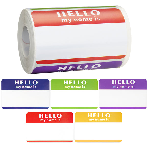 joycraft Name Tags Labels, 300Pcs Hello My Name is Name Tags, 5 Colors Blank Adhesive Name Tags, 3.5x2.2 inch Identification Name Tags for Classroom, Office, Meeting