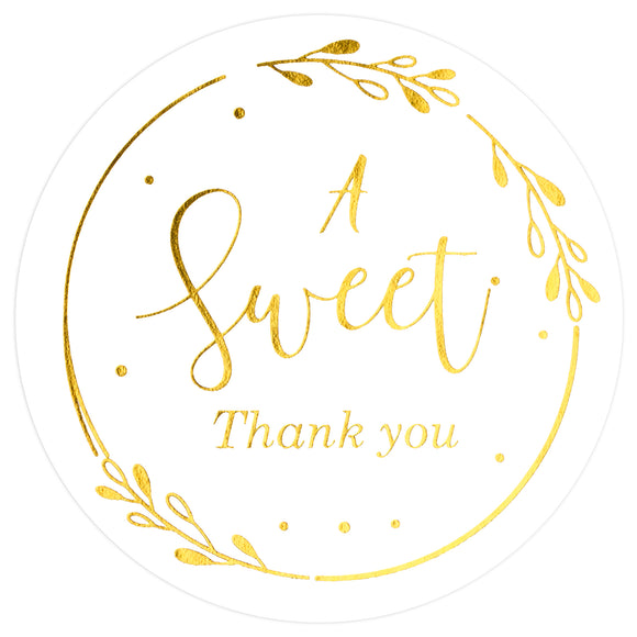 A Sweet Thank You Stickers, 120Pcs Gold Thank You Gift Stickers, 2inch Round Thank You for Party Favor, Sweet Thank You Stickers for Wedding, Baby Shower, Birthday, Anniversary, Gift Wrapping