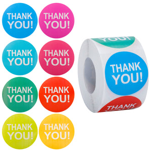 joycraft 500Pcs Thank You Stickers, 8 Colors Thank You Gift Stickers Rolls, 1.5" Round Colorful Thank You Stickers for Small Business, Gift Wraping, Party Favor, Bags