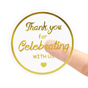 joycraft Thank You for Celebrating with Us Sticker, 120Pcs Gold Foil Thank You Stickers, 2 Inch Round Clear Wedding Gift Stickers, Glitter Seal Stickers for Gift Wrapping, Baby Shower, Party Favor