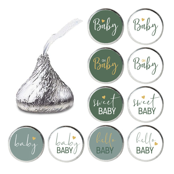 joycraft 210PCS Baby Shower Stickers, 0.75 Inch Candy Stickers, 10 Design Self Adhesive Gift Stickers, Envelope Sticker, Green and White Baby Shower Party Favor Stickers