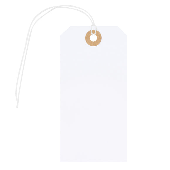 100Pcs White Blank Tags with String Attached, 4 3/4 x 2 3/8 inch Price Tags, Pre-Attached Cotton String Hangtags, Thick Paper Shipping Tag with Reinforced Eyelet for Gift Wrap, Christmas, Party