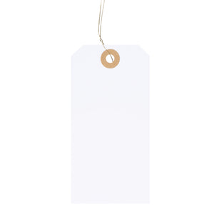 100Pcs White Blank Tags with String Attached, 4 3/4 x 2 3/8 inch Price Tags, Pre-Attached Wire Hangtags, Thick Paper Shipping Tags with Reinforced Eyelet for Gift Wrap, Christmas, Party