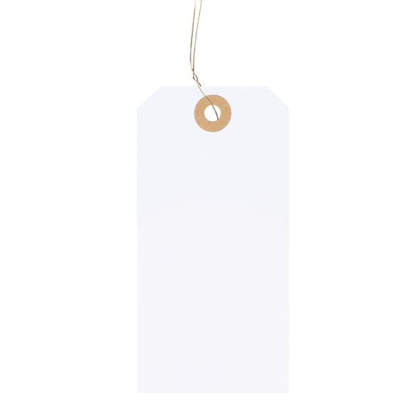 100Pcs White Blank Tags with String Attached, 4 3/4 x 2 3/8 inch Price Tags, Pre-Attached Wire Hangtags, Thick Paper Shipping Tags with Reinforced Eyelet for Gift Wrap, Christmas, Party