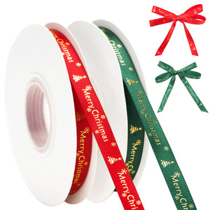 joycraft 50 Yards Christmas Gift Ribbon, Merry Christmas Ribbon, Christmas Green and Red Ribbon, 2Rolls Christmas Satin Ribbon, 3/8 Inch Christmas Fabric Ribbon for Party Favors, Bouquet, DIY Craft