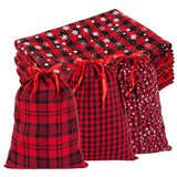 joycraft 6Pcs Christmas Buffalo Plaid Drawstring Bags, Cotton Christmas Drawstring Bags, Snowflake Christmas Sacks, Assorted Sizes Cloth Pouches for Gift Wrap, Christmas, Holiday, Birthday