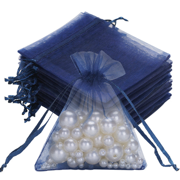 joycraft 50Pcs Organza Bags, 2x3 inch Gift Favor Bags, Navy Blue Party Favor Bags, Jewelry Pouches with Drawstring, Mesh Bags Drawstring for Jewelry, Festival, Makeup, Candy, Desserts