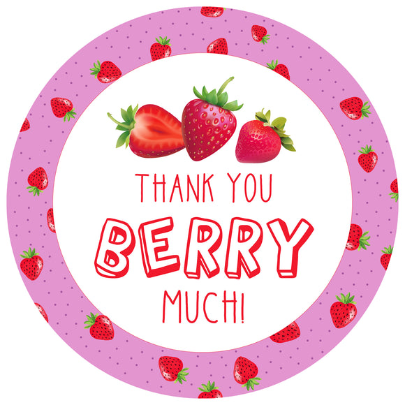 joycraft 120Pcs Strawberry Thank You Stickers, 2 Inch Thank You Berry Much Stickers, Strawberry Sticker for Party Favor, Pink Thank You Stickers for Birthday Baby Showers Gift Wrap Bag Envelope Seal