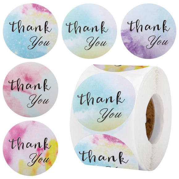 joycraft 500Pcs Thank You Stickers, 5 Colors Watercolor Thank You Gift Stickers Rolls, 1.5