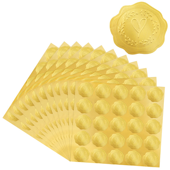 joycraft 300Pcs Gold Embossed Foil Seals, 1.5x1.35 Inch Heart Envelope Seals, Party Favor Stickers, Personalised Gift Wrapping Stickers for Wedding, Celebrations, Greeting Cards, Invitations and Party