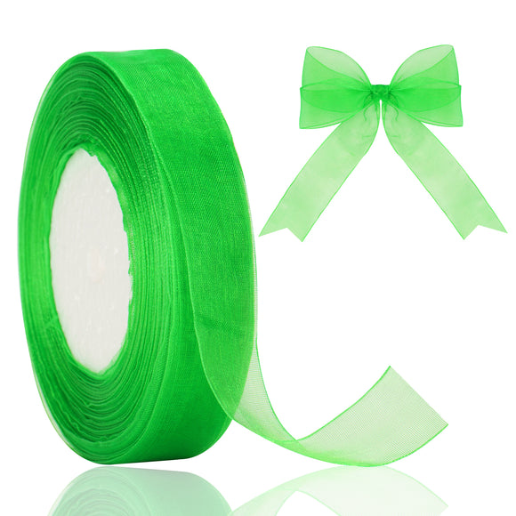 joycraft 3/4 Inch Gift Wrap Ribbon, 50Yards Sheer Organza Ribbon, Green Gift Ribbon, Organza Gift Ribbon for Christmas, Flower Bouquet, DIY Crafts, Bows