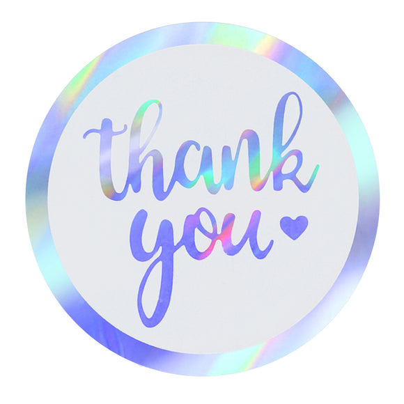 joycraft 120Pcs Thank You Stickers, 2 inch Holographic Thank You Gift Stickers, Round Rainbow Silver Seal Stickers, Thank You Stickers for Small Business, Birthday, Wedding, Baby Shower