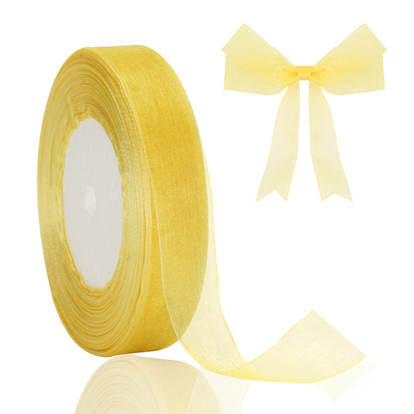 joycraft 3/4 Inch Gift Wrap Ribbon, 50Yards Sheer Organza Ribbon, Gold Gift Ribbon, Organza Gift Ribbon for Christmas, Flower Bouquet, DIY Crafts, Bows