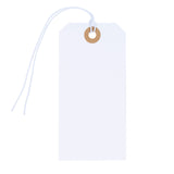 100Pcs White Blank Tags with String Attached, 4 3/4 x 2 3/8 inch Price Tags, Pre-Attached Elastic Cord Hangtags, Thick Paper Shipping Tags with Reinforced Eyelet for Gift Wrap, Christmas, Party