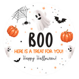 joycraft 60Pcs Happy Halloween Stickers, 2 inch Boo Halloween Stickers, White Round Halloween Holiday Gift Stickers for Goodie Bags Halloween Party Favors Gift Wrapping DIY Craft