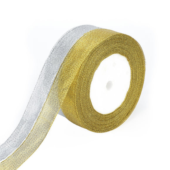 Joycraft Organza Gift Wrap Ribbon, 44 M Gold and Silver Ribbon for Christmas Wrapping Gift Craft - 2 Roll x 22M